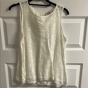 LOFT Cream Tank Top with Lace Detail